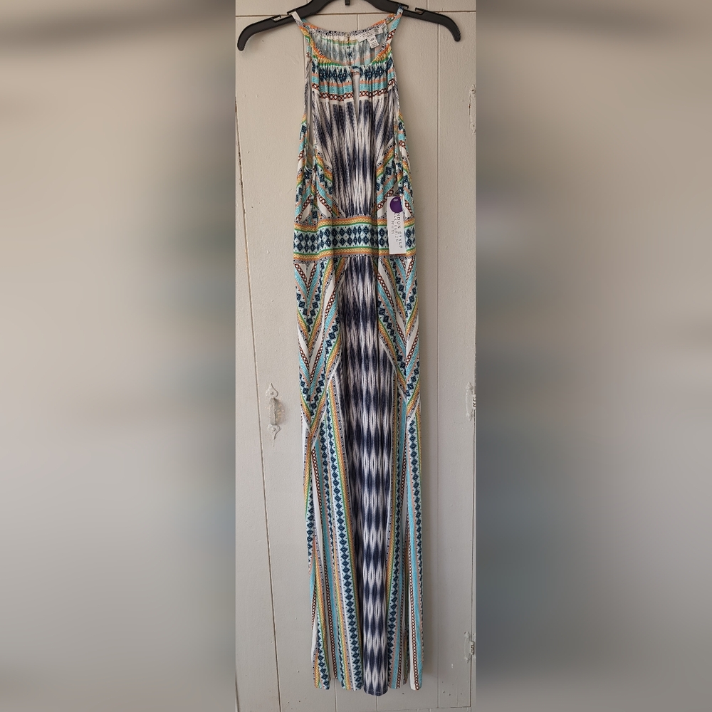London Style Collections Keyhole Halter Neck Pattern Maxi Dress NWT Size 14P